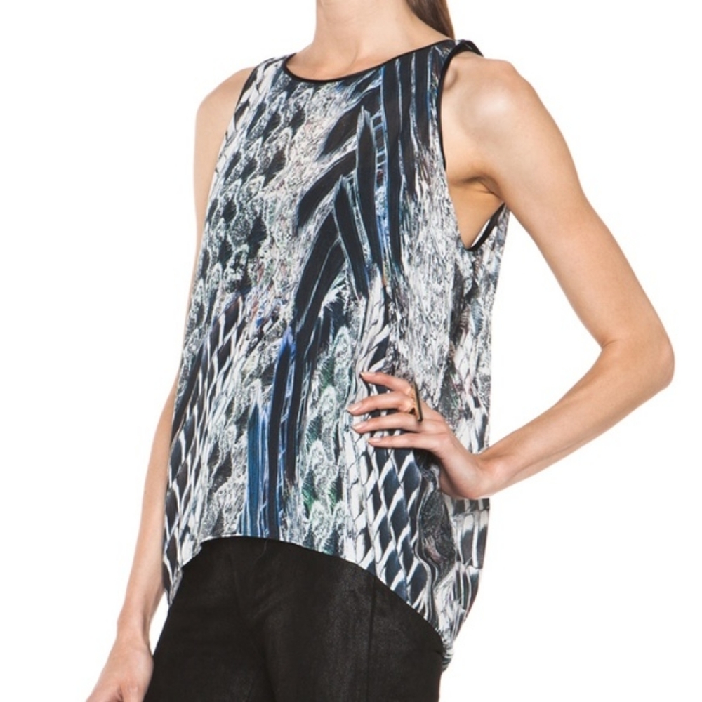 Helmut Lang Pheasant Print 100% Silk Voile Tank Top Womens Size Small
